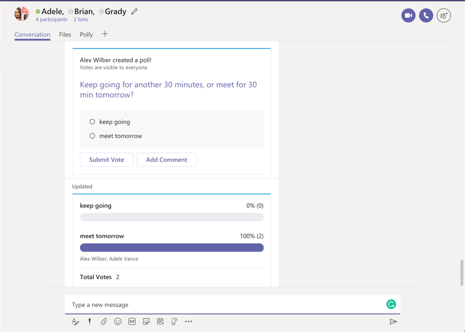 Polly in Group Chats for Microsoft Teams